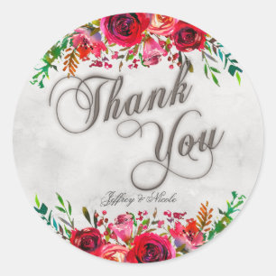 Rustic Country Red Roses Spring Wedding Classic Round Sticker