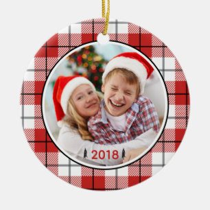 Rustic Country Red White & Black Flannel Pattern Ceramic Tree Decoration