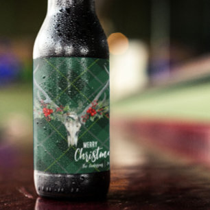 Rustic Country Reindeer Skull & Garland Christmas Wine Label