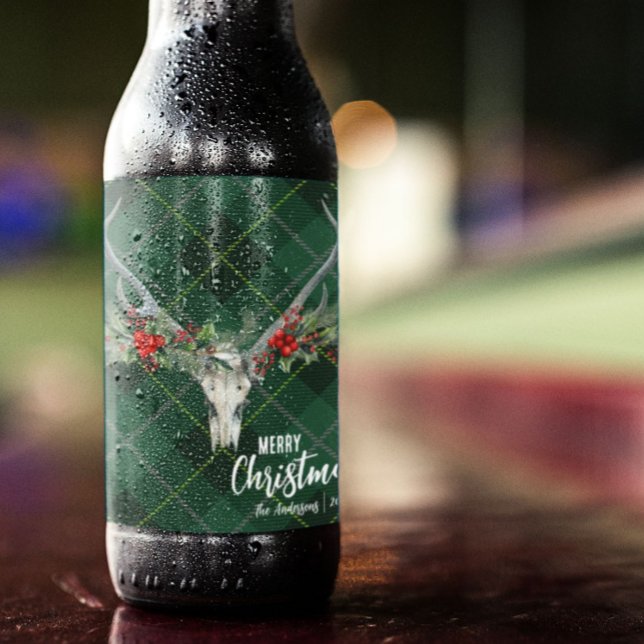 Rustic Country Reindeer Skull & Garland Christmas Wine Label (Creator Uploaded)