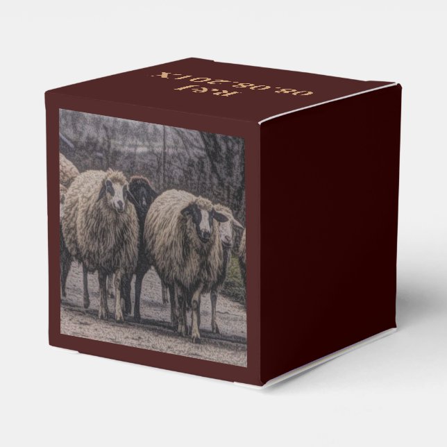 Rustic country road ranch farm herd of sheep favour box (Back Side)