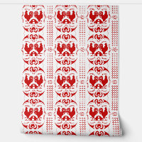 Rustic Country Rooster and Barn Pattern Red White