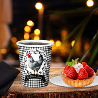 Rustic Country Rooster Chicken BW Gingham Checks