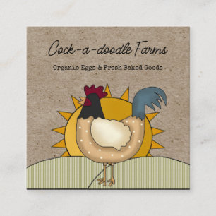 Rustic Country Rooster Chicken Farm Fresh Eggs  Square Business Card