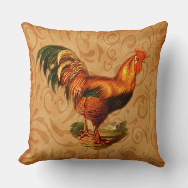Rustic Country Rooster Ornate Cushion (Front)