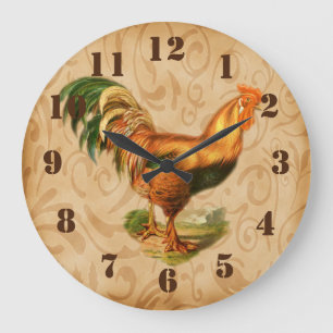 Rustic Country Rooster Ornate Kitchen Large Clock