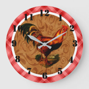 Rustic Country Rooster Ornate Large Clock
