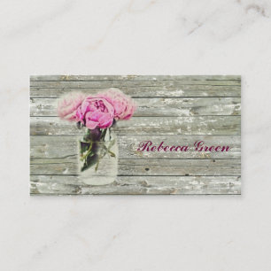 rustic country rose mason jar wedding business card