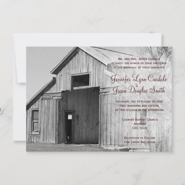 Rustic Country Rural Barn Wedding Invitations (Front)