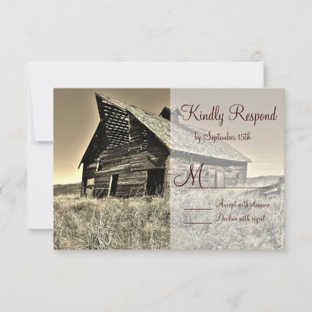 Rustic Country Rural Barn Wedding RSVP Cards (Front)
