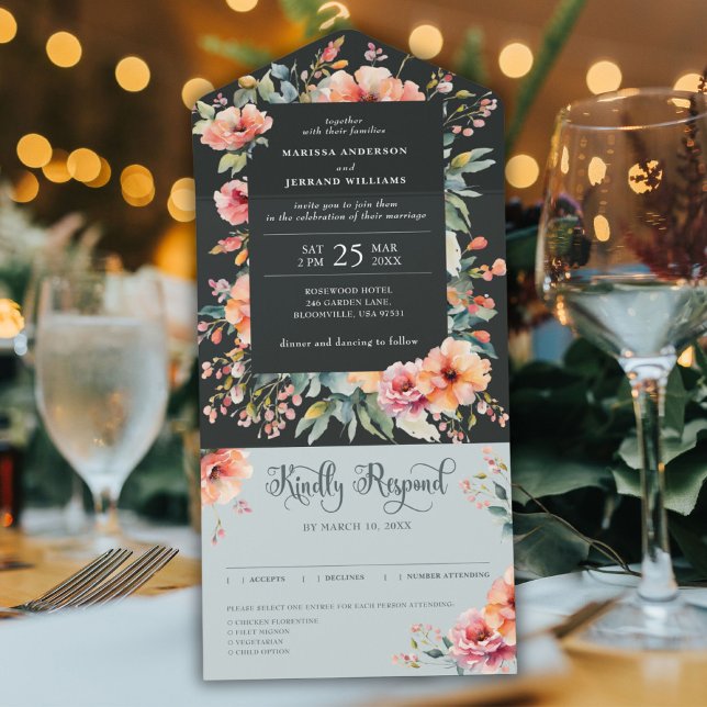 Rustic Country Sage Green Modern Floral Wedding All In One Invitation (Rustic Country Sage Green Modern Floral Wedding All In One Invitation)