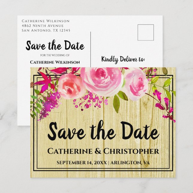 Rustic Country Save the Date Floral Announcement Postcard (Front/Back)