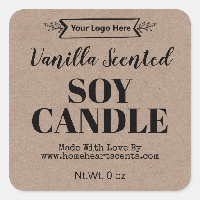 Rustic Country Scented Soy Candle Kraft Logo Label (Front)