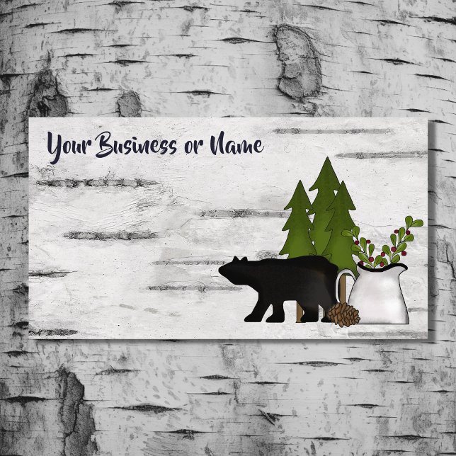 Rustic Country Silhouette Bear on Birch Tree Bark Business Card (Front - Rustic Country Silhouette Bear on Birch Tree Bark Business Card)