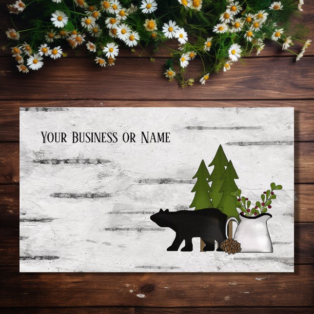 Rustic Country Silhouette Bear on Birch Tree Bark Business Card (Front - Rustic Country Silhouette Bear on Birch Tree Bark Business Card)