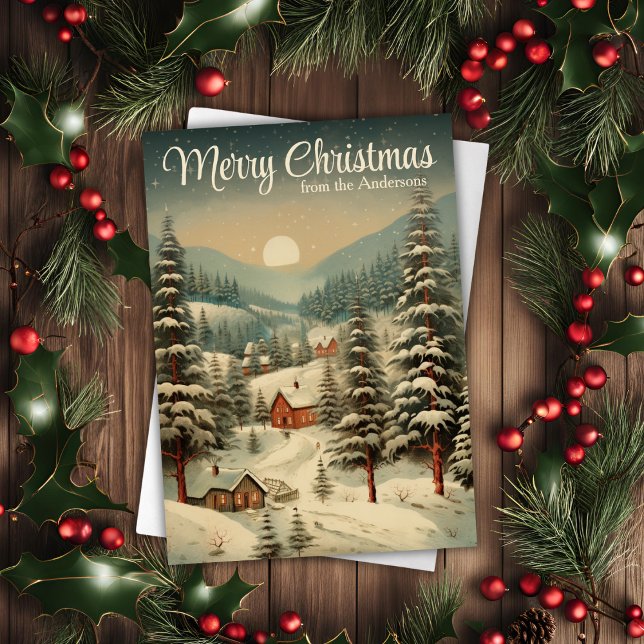 Rustic Country Snow Capped Christmas Village Holiday Card (Rustic Country Snow Capped Christmas Village Holiday Card)