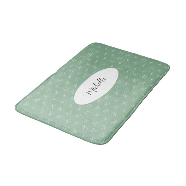Rustic Country Snow On Green Bath Mat (Angled)