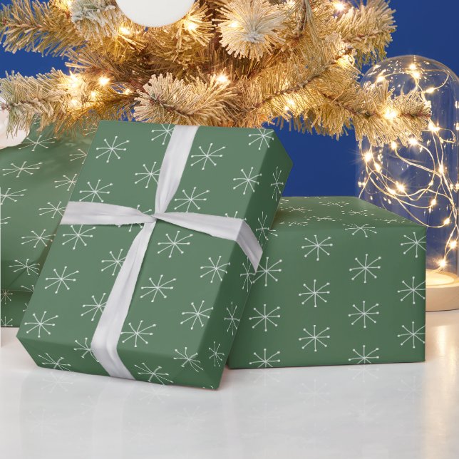 Rustic Country Snow On Green Wrapping Paper (Holidays)