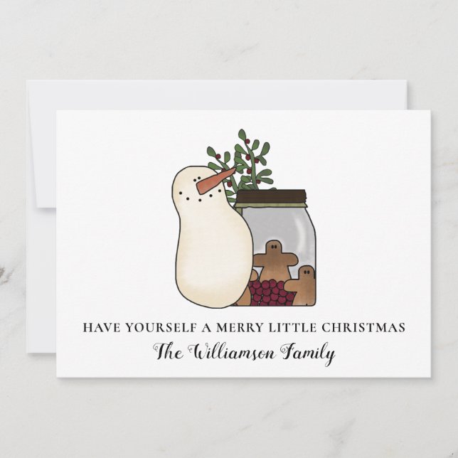 Rustic Country Snowman and Berries Holiday Card (Front)
