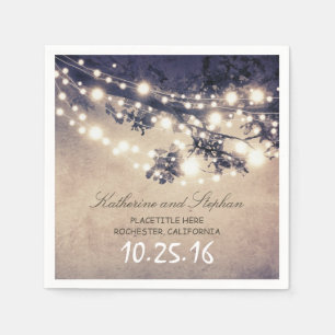 rustic country string lights blue paper napkins