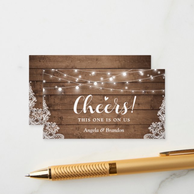 Rustic Country String Lights Drink Ticket Voucher Enclosure Card (Front/Back In Situ)