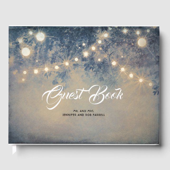 Rustic Country String Lights Wedding Guest Book (Front)