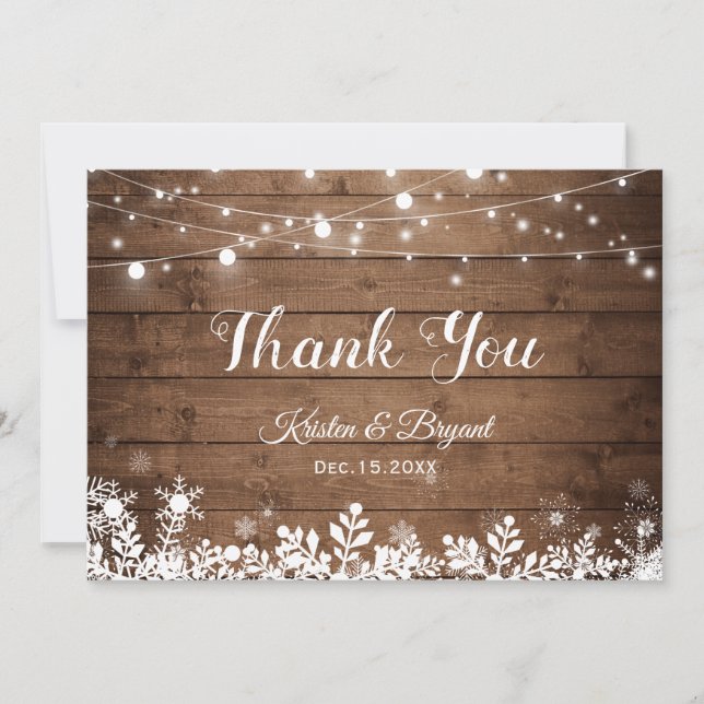 Rustic Country String Lights Winter Snowflakes Thank You Card (Front)