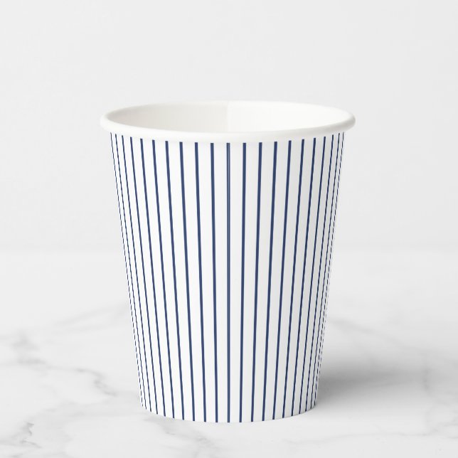 Rustic Country-Style Blue Pinstripe Paper Cups (Left)