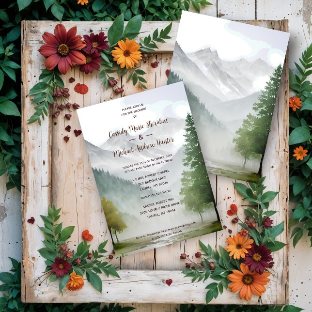Rustic Country Style Mountains & Forest Landscape Invitation (Rustic Country Style Mountains & Forest Landscape Invitations Cards.)