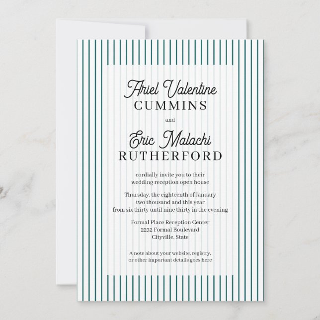 Rustic Country-Style Teal Pinstripe Couple-Host Invitation (Front)