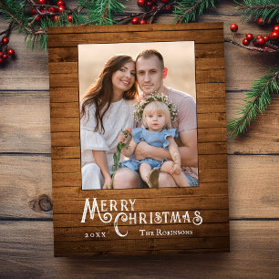 Rustic Country Stylish Photo Wood Plank Print Holiday Postcard