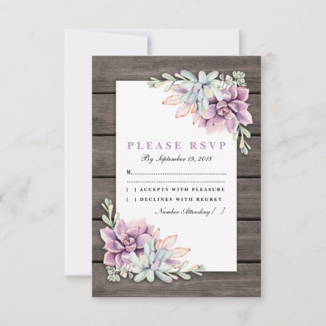 Rustic Country Succulent Floral Wedding RSVP (Front)