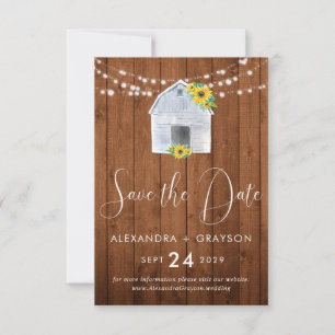 Rustic Country Sunflower Barn String Lights Save The Date