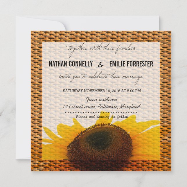 Rustic Country Sunflower | Basket Pattern Wedding Invitation (Front)