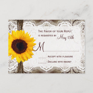 Rustic Country Sunflower Lace Twine Wedding RSVP Card