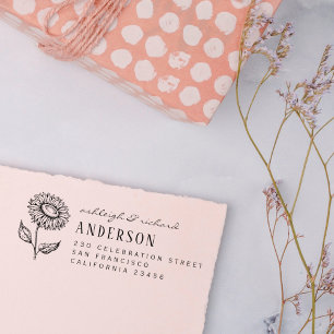 Rustic Country Sunflower Names & Return Address Rubber Stamp