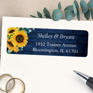 Rustic Country Sunflower Navy Blue Return Address