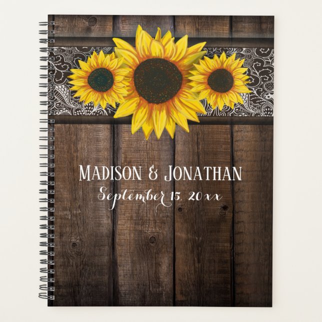 Rustic Country Sunflower Personalised Wedding Planner (Front)