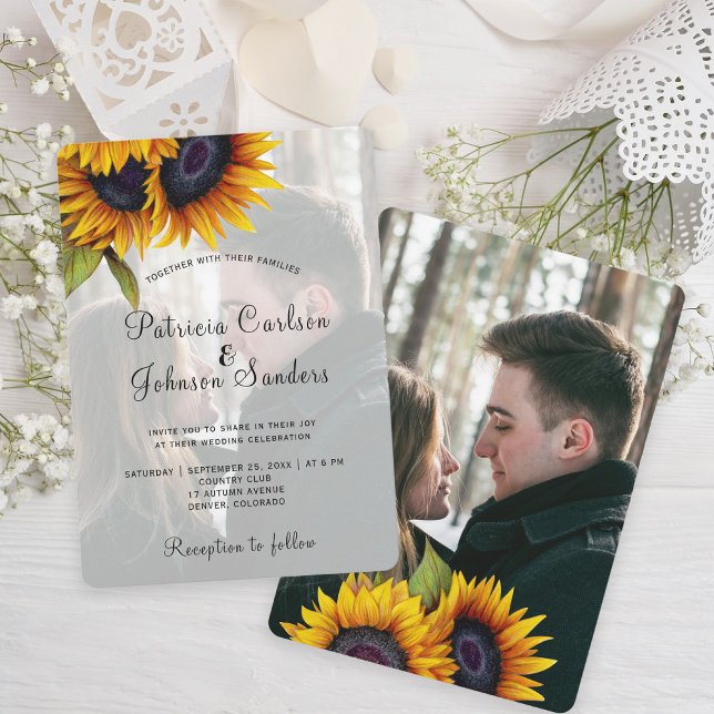 Rustic country sunflower photo wedding invitation (Creator Uploaded)
