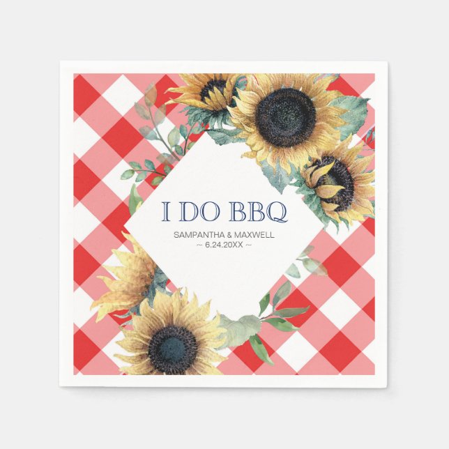 Rustic Country Sunflower Red Gingham Barn Wedding Napkin (Front)