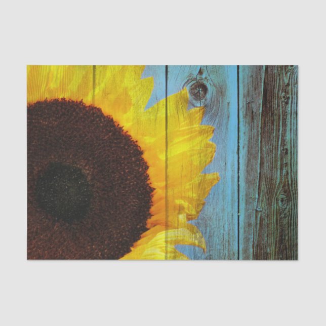 Rustic Country Sunflower Teal Wood Tissue Paper (Front)