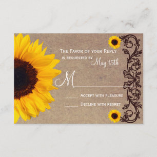 Rustic Country Sunflower Vines Wedding RSVP Cards