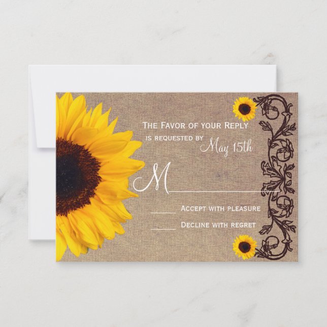 Rustic Country Sunflower Vines Wedding RSVP Cards (Front)