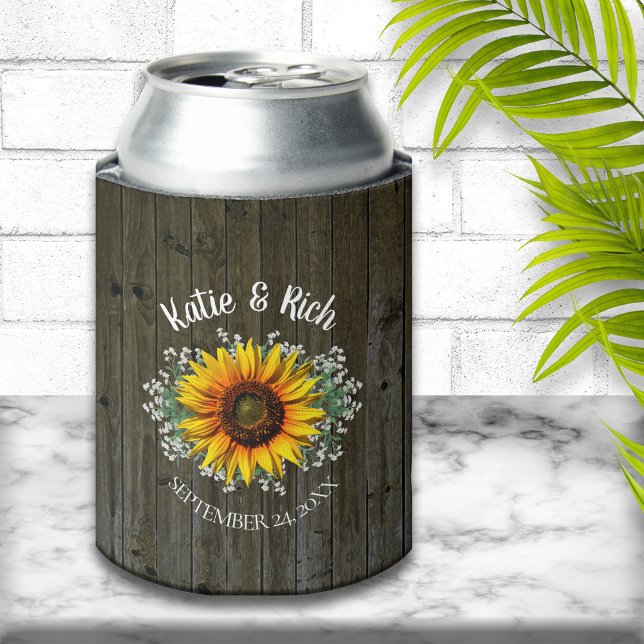 Rustic Country Sunflower Wedding Favour Can Cooler (Creator Uploaded)
