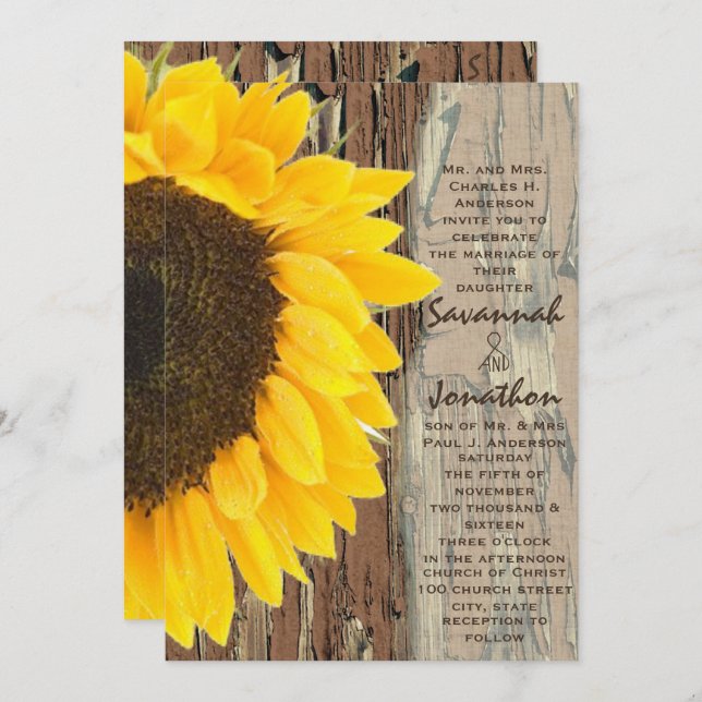 Rustic Country Sunflower Wedding Invitation (Front/Back)