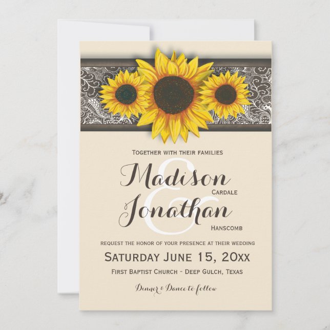 Rustic Country Sunflower Wedding Invitations (Front)