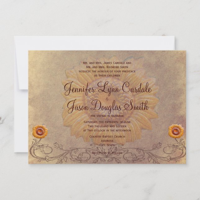 Rustic Country Sunflower Wedding Invitations (Front)