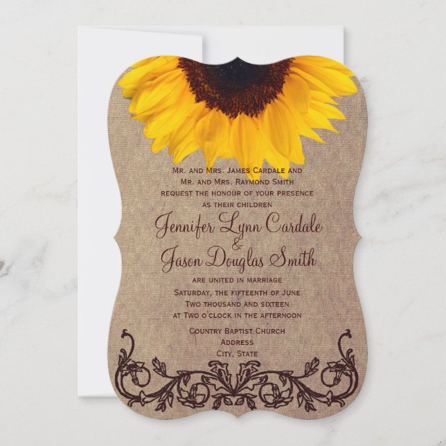 Rustic Country Sunflower Wedding Invitations (Front)