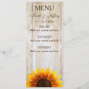 Rustic Country Sunflower Wedding Menu