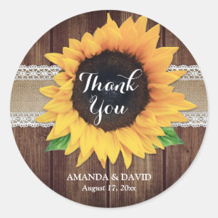 Rustic Country Sunflower Wedding Thank You Classic Round Sticker
